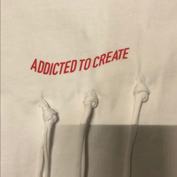 Zara White Addicted to Create Fringe T-Shirt Small - Picture 7 of 8